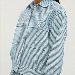 Maje Blue and White Checkered Blazer